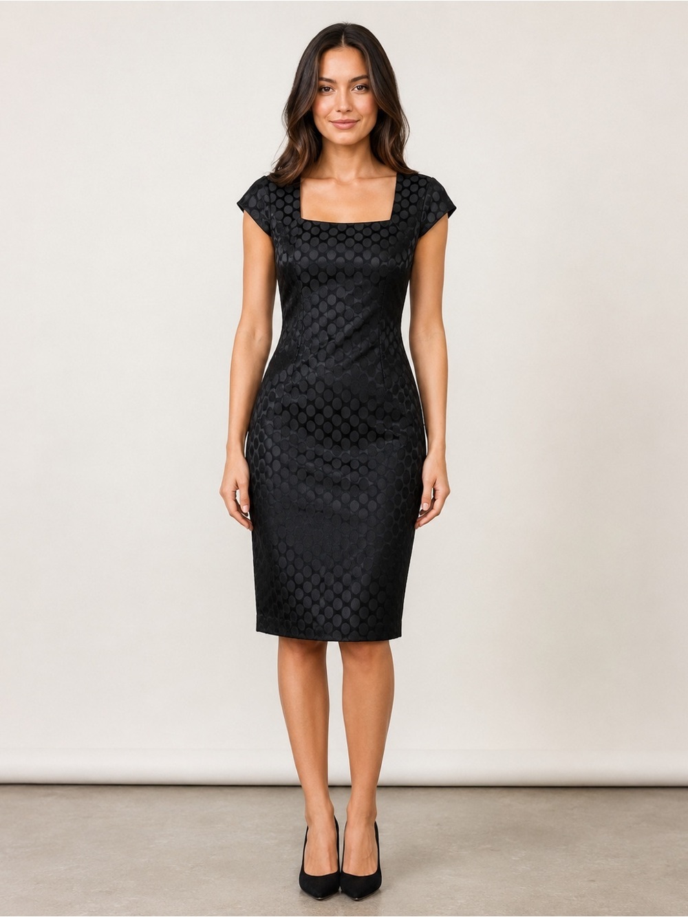 Nine West Black Mod Circle Dot Square Neckline
Classic Career Dress 8